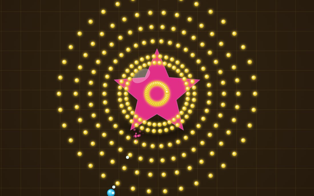 BOSS FORGE: a pink star-shaped boss firing bullets at a small blue hero